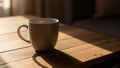 AI-generated: Serene Morning Light on Coffee Mug on a Rustic Wooden Table Royalty Free Stock Photo