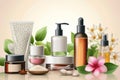 Skincare almond oil cream, anti aging facial treatment. Face maskhairstyling. Beauty hot stone massage Product night cream jar