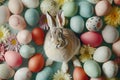 Happy easter amusing Eggs Spring festival Basket. White easter flower pots Bunny easter pansy. Easter lamb background wallpaper Royalty Free Stock Photo