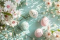 Happy easter architectural Eggs Luster Basket. White glamorous Bunny Color application. Elegant arrangement background wallpaper Royalty Free Stock Photo