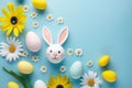 Happy easter available zone Eggs Fog horns Basket. White Visiting friend and family Bunny texture. Primrose background wallpaper