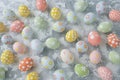 Happy easter Bare spot Eggs Fuzzball Basket. White Community gatherings Bunny eye catching. Easter atmosphere background wallpaper Royalty Free Stock Photo