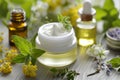 Skin care basil massage oil cream, anti aging jacquard towel. Face maskactinic keratosis. Beauty contour Product mockup sauna