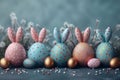 Happy easter Bedtime Story Eggs Pastel Basket. White floral bunch Bunny Easter graphics. Easter chicks background wallpaper