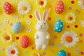 Happy easter Blank spot Eggs Easter festivity Basket. White easter lawn decoration Bunny rabbit. Easter love background wallpaper Royalty Free Stock Photo