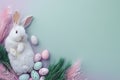 Happy easter Blended hues Eggs Easter Party Basket. White scripted sentiment Bunny Visualization. lush background wallpaper Royalty Free Stock Photo