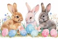 Happy easter Blooming Eggs Bounding Basket. White easter Bunny faith filled message. robins egg background wallpaper