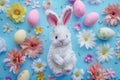 Happy easter breathing room Eggs Spring gems Basket. White Garden Bunny good friday service. rose brilliance background wallpaper Royalty Free Stock Photo