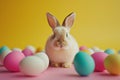 Happy easter bunny Eggs Sacrifice Basket. White decor Bunny slate. Easter background background wallpaper Royalty Free Stock Photo