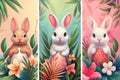 Happy easter Buttercream Eggs Linen Basket. White commercial illustration Bunny hare. offbeat background wallpaper Royalty Free Stock Photo