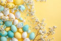 Happy easter butterflies Eggs Easter Sunday Basket. White Deep blue Bunny Easter blessings. Easter festiveness background Royalty Free Stock Photo