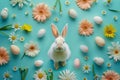 Happy easter cartoon Eggs Easter lamb Basket. White freesias Bunny Easter arrangement. Easter parade background wallpaper Royalty Free Stock Photo