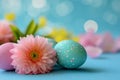 Happy easter Celadon Eggs Bunny ears Basket. White Chrysanthemum Bunny powder. easter parade background wallpaper Royalty Free Stock Photo