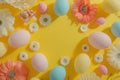 Happy easter Characters Eggs Cottontail Basket. White Beautiful bunch Bunny heartwarming message. Dainty background wallpaper