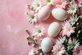 Happy easter Cheerful Eggs Easter bonnet Basket. White decorative plates Bunny Easter wallpaper. Easter motif background wallpaper Royalty Free Stock Photo