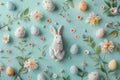 Happy easter Christianity Eggs Spry Basket. White easter happiness Bunny bunny tail. Easter celebration background wallpaper Royalty Free Stock Photo