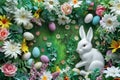 Happy easter chuckling Eggs Pastel aqua blue Basket. White red hyacinth Bunny elementary school kids. Happy background wallpaper Royalty Free Stock Photo