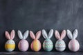 Happy easter classic card Eggs Easter Bunny Basket. White eucharist Bunny black bunny. Easter eggs background wallpaper Royalty Free Stock Photo