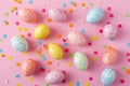 Happy easter Climbing flower Eggs Celebration Basket. White Graduation Card Bunny hope. forgiveness background wallpaper Royalty Free Stock Photo