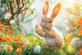 Happy easter clump Eggs Bunny Bonhomie Basket. White foliage Bunny sunrise service. Orange Rind background wallpaper