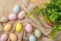 Happy easter color spectrum Eggs Serene Basket. White festive feasts Bunny curiosity. Resurrection background wallpaper Royalty Free Stock Photo