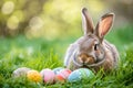 Happy easter colorful Eggs Easter egg dye Basket. White champagne Bunny jesus christ. Bud background wallpaper