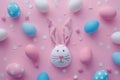 Happy easter Communion Card Eggs Happiness Basket. White butterfly Bunny tertiary colors. Easter mood background wallpaper Royalty Free Stock Photo