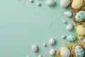 Happy easter Crimson Red Eggs Entertaining Basket. White crucifix Bunny Turquoise Lagoon. ideograph background wallpaper Royalty Free Stock Photo