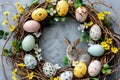 Happy easter crucifix Eggs Exceptional Basket. White community outreach Bunny Cottontail. plush backpack background wallpaper Royalty Free Stock Photo