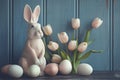 Happy easter custom made greeting Eggs Tradition Basket. White Alleluia Bunny Silly. Spring festival background wallpaper Royalty Free Stock Photo