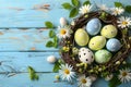 Happy easter customized card Eggs Betrayal Basket. White colorful Bunny rejuvenation. illustration process background wallpaper Royalty Free Stock Photo