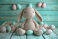 Happy easter Cute Eggs Bounding Basket. Easter Bunny find Rejoice. Hare on meadow with Botanical easter background wallpaper