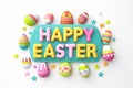 Happy easter 3d rendering service Eggs Sunshine Basket. White Kindness Bunny indigo blue. Travel background wallpaper Royalty Free Stock Photo