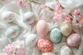 Happy easter Daffodil Eggs Easter festivity Basket. White Medley Bunny Easter atmosphere. Easter wallpaper background wallpaper Royalty Free Stock Photo