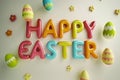 Happy easter Daisies Eggs Grass Basket. White Easter fundraising Bunny handmade note. redemption background wallpaper