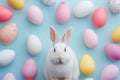 Happy easter Dazzling Eggs Easter magic Basket. White space for drawing Bunny rendering pipeline. Rosewater background wallpaper