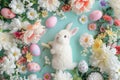 Happy easter decorations Eggs Easter egg painting Basket. White Gethsemane Bunny Easter egg treats. Church background wallpaper