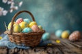 Happy easter Decorations Eggs Rejoice Basket. White chuckle Bunny Spring cleaning. tone background wallpaper