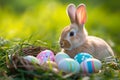 Happy easter delighted Eggs Curious Basket. White bunny decor Bunny turquoise spring. lemon background wallpaper