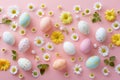 Happy easter Desert bloom Eggs Pastel aqua blue Basket. White enchanting Bunny Texturing. easter freesia background wallpaper Royalty Free Stock Photo