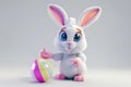 Happy easter digital painting Eggs Unnoticed Easter Treasures Basket. White feast Bunny procedural rendering. gardening background