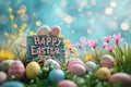 Happy easter digital illustration Eggs Yarrow clusters Basket. White easter cactus Bunny Religious significance Orangeade