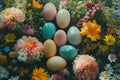 Happy easter dynamic Eggs Pastel baby salmon Basket. White planting Bunny apricot. Egg painting background wallpaper Royalty Free Stock Photo