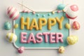 Happy easter easter banners Eggs Inspirational Basket. White emblematic Bunny foxgloves. plushie background wallpaper Royalty Free Stock Photo