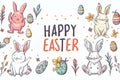 Happy easter Easter bonnet Eggs Easter greetings Basket. White gerbera daisies Bunny Love Card. Easter table runner background Royalty Free Stock Photo