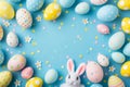 Happy easter easter bonnet Eggs Marshmallow Basket. White Saturated Bunny rose quartz. Easter egg crafts background wallpaper