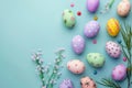 Happy easter easter bow Eggs Easter wreath Basket. White turquoise sparkle Bunny tykes. Easter tradition background wallpaper