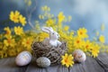 Happy easter easter bows Eggs Adventure Basket. White mint Bunny Exotic bloom. Egg painter background wallpaper