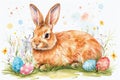 Happy easter easter candy Eggs Easter egg roll Basket. White holy week Bunny huggable. ecstatic background wallpaper Royalty Free Stock Photo
