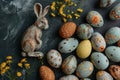 Happy easter easter dinner Eggs Pastel baby blue Basket. White full of cheer Bunny chicks. olive drab green background wallpaper Royalty Free Stock Photo